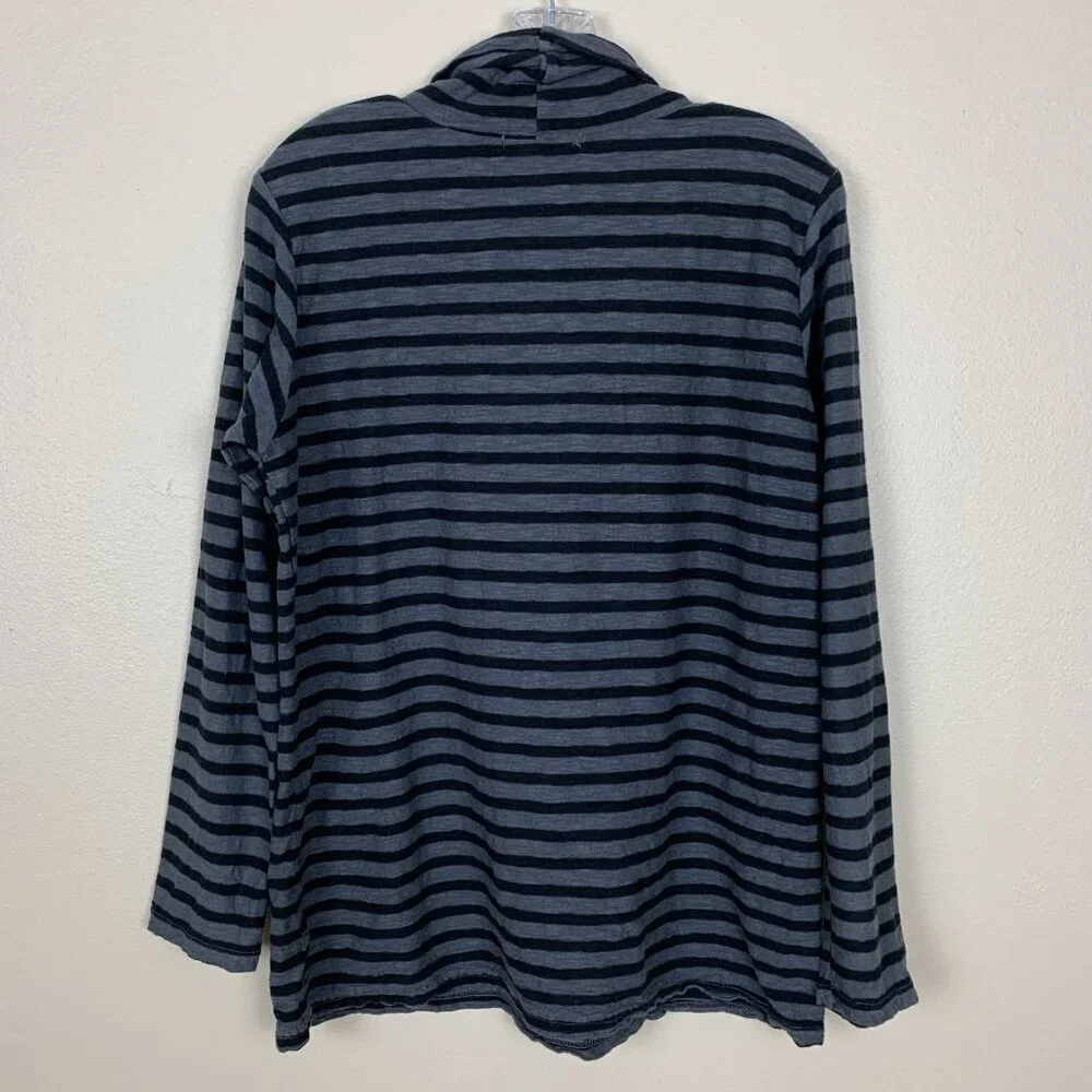 Cut Loose Womens XL Linen Blend Turtleneck Tunic Black Gray Stripe Lagenlook